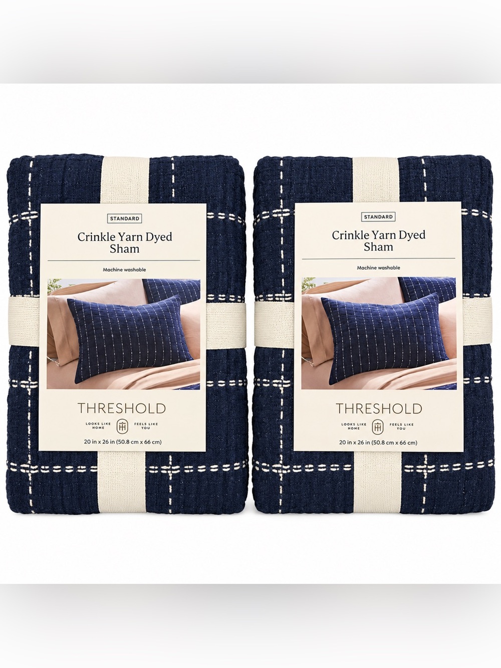 Threshold Crinkle Yarn Dyed Standard Pillow Shams Navy Blue 20x26 Set of 2 NWT